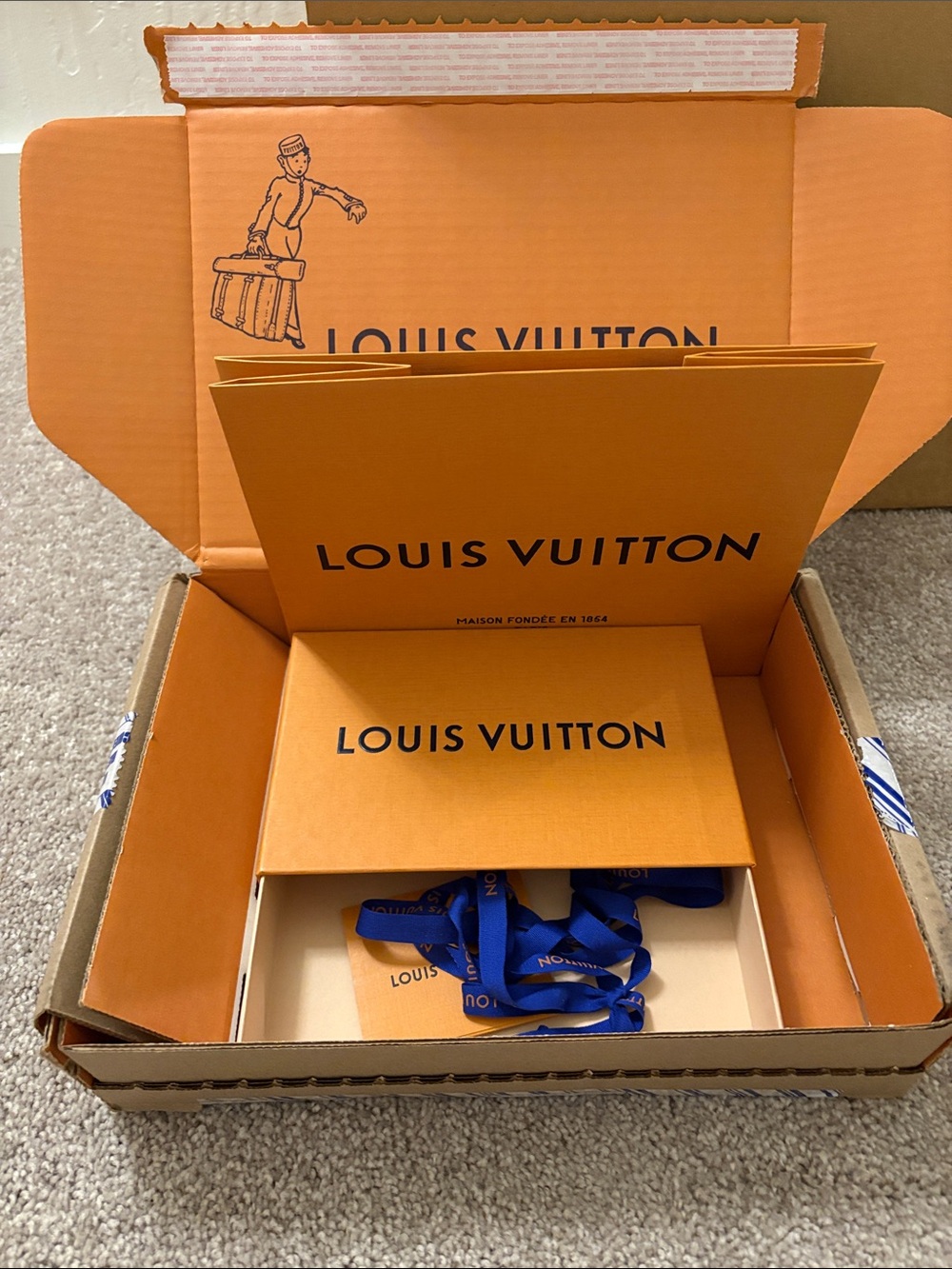 Louis Vuitton Orange Box, Bag, Ribbon, Tag, Shipping Box 8 x 5.5 x 1.7